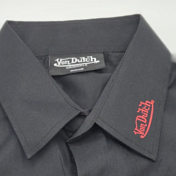 Von Dutch NWT Men's M Black Button Up Shirt Tiger Lion Graphic Denim Cuff - Picture 11 of 11